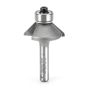 Amana Tool 47204 Carbide Tipped Bevel Laminate Trim 45 Deg x 1-3/32 Dia x 1/4 x 1/4 Inch Shank with Ball Bearing