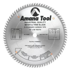 Amana Tool 610800 Carbide Tipped Trim 10 Inch Dia x 80T ATB, 10 Deg, 5/8 Bore